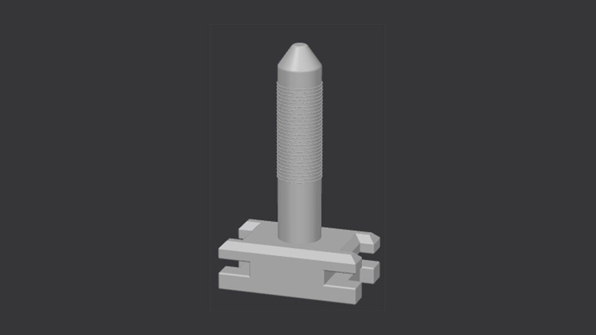 Pino roscado compacto com base de fixação produzido em impressão 3D