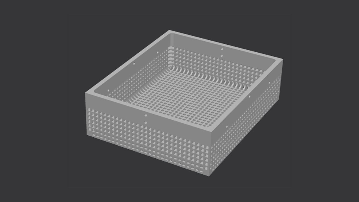 Caixa técnica perfurada produzida em impressão 3D